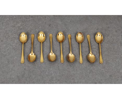 A set of nine silver gilt Hanoverian pattern teaspoons Gee &amp; Holmes, Sheffield, 1968, Sheffield, 3½in. (8.8cm.) long, wei