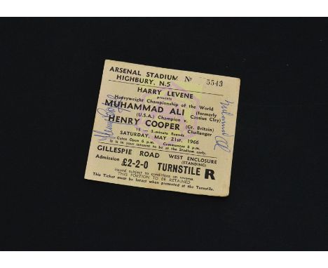 Boxing, a signed Championship of the World ticket from Arsenal Stadium on 21 May 1966, bearing two blue pen signatures for Mu