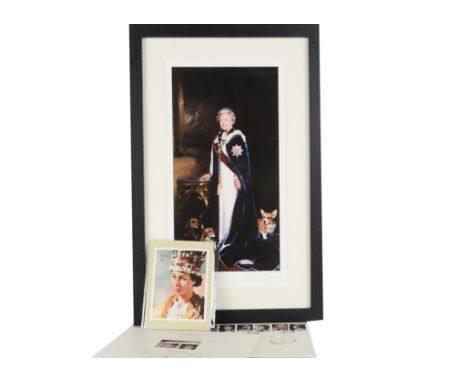 Stamps Art,  a 2013 signed limited edition print by Nicola Philips; portrait of Queen Elizabeth II in Garter Robes surrounded