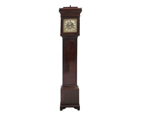 An Eight Day Longcase Clock, signed John Sanderson, 18th Century, caddied pediment, stained pine case with arched trunk door,