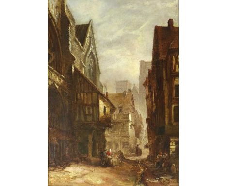Attributed to David Roberts RA (1796-1864) Scottish"Old Warehouse - Rouen"Signed and dated 1861, oil on canvas, 34.5cm by 24.