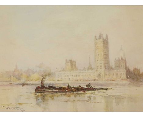 Frank Wasley (1848-1934)Tug Boat before the Houses of ParliamentSigned, watercolour, together with a further monochromatic sk