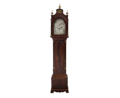 A Mahogany Eight Day Longcase Clock, unsigned, circa 1790, pagoda pediment, stop brass fluted columns and pilasters, 12-inch 