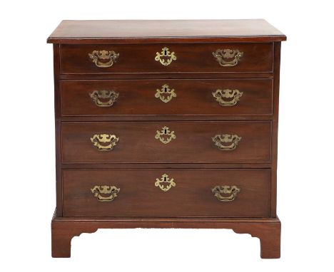 A George III Mahogany and Crossbanded Straight-Front Chest, late 18th century, the moulded top above four long graduated oak-