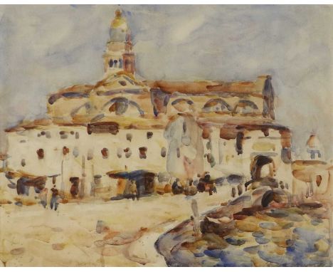 Frederick (Fred) William Mayor IS (1865-1916)Study of a building with tower Signed, watercolour, 31.5cm by 39.5cm With authen