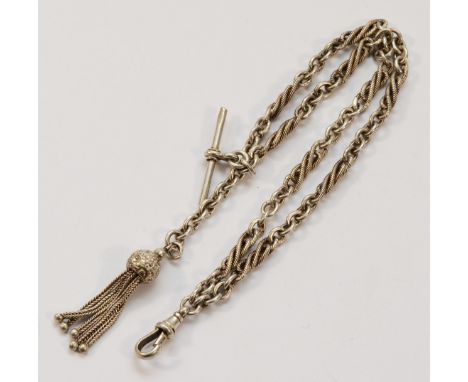A sterling silver Albertina watch chain with tassel, 24g