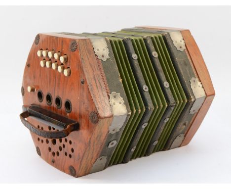 A mid 20th century Viceroy accordion/squeeze box, mahogany with leather straps, stamped Viceroy Made In Saxony.