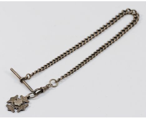 A 925 silver watch chain with a fob, 35cm, 35g