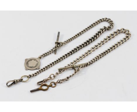 Two Victorian watch chains, with a fob and watch key, 65g