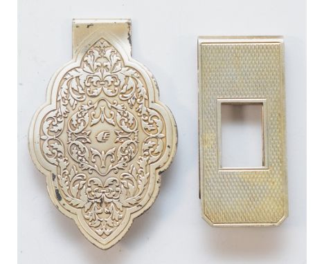 A silver money clip, Birmingham 1990, together with another 925 silver money clip, 28gm. (2)