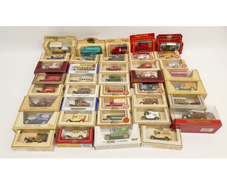 A collection of over thirty boxed promotional diecast model vehicles, comprising Matchbox 'Models Of Yesteryear' and Lledo 'D
