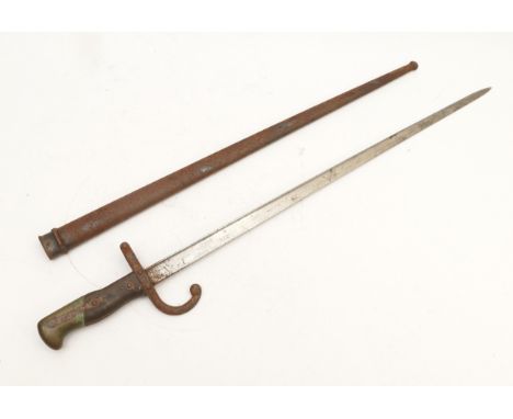 A 19th century French 1874 pattern 'Gras' bayonet indistinctively engraved '1880', with steel scabbard, 52cm blade.
