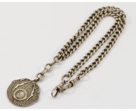 A Victorian silver watch chain, with a later added fob, 37g