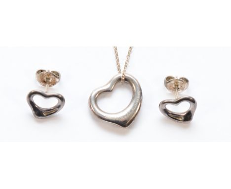Elsa Peretti, for Tiffany &amp; Co, a 925 silver heart pendant on a chain with the matching earrings, 5g
