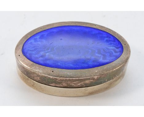 An unmarked silver and enamel pill box, 6x4cm, 43gm.