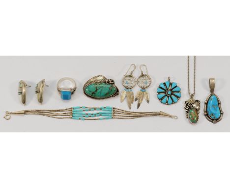 Carolyn Pollack, a 925 silver gemset ring, M, a pair of 925 silver dream catcher drop earrings, three sterling silver turquoi
