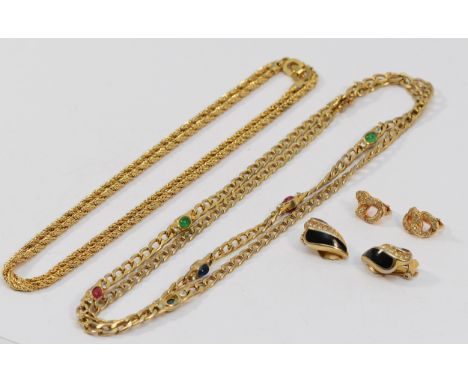 Christian Dior, a gilt metal rope twist necklace, 39cm, a Christian Dior gilt metal gemset necklace, several vacant settings,