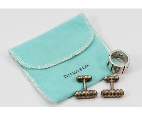 Tiffany &amp; Co, Paloma Picasso 925 silver cufflinks with a pouch, together with a Gucci, 925 silver ring, M, 43g