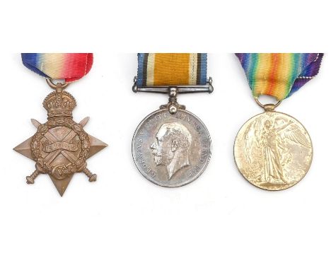 WWI trio of War, Victory and the 1914-1915 Star, awarded to 14873 PTE. F. W. Marshall. Welsh Regiment.