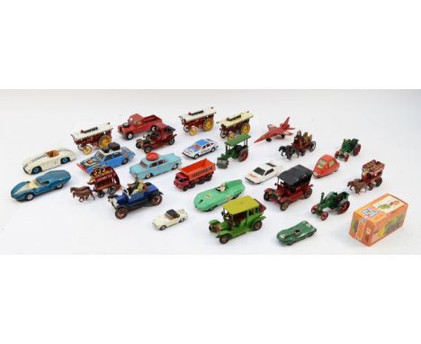 A collection of over twenty diecast model vehicles, circa mid 20th century and later, to include a boxed Matchbox 47 Pannier 