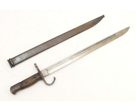 WWII Japanese Arisaka bayonet, bearing Nagoya Triangle markings, with scabbard, patented 78598, 39.5cm blade. Condition- One 