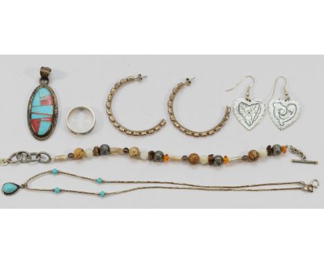 Carolyn Pollack, a pair of 925 silver heart drop earrings with hooks, Carolyn Pollack, a 925 silver and gemset bracelet, 19cm
