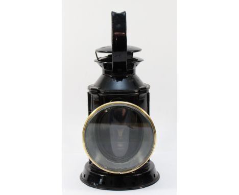 An unmarked three aspect railway hand lamp (never used) complete with burner