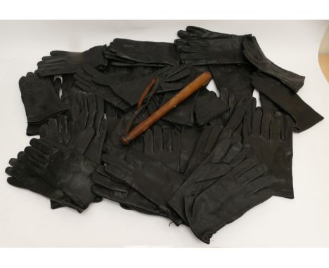 A 20th century unmarked truncheon, 41cm together with a collection of twenty two pairs of Bundeswehr gloves, by KMA 1988, 198