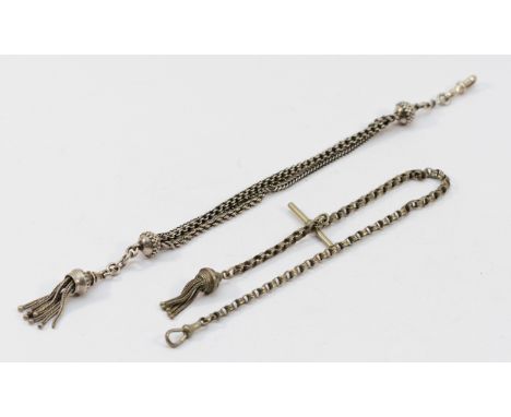 Two Victorian silver Albertina chains, one has a visible repair to the middle chain, 32g