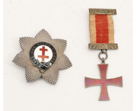Pair of silver masonic Knights Templar jewels, including the breast badge, Birmingham 1918 and the Red enamel Cross, London 1