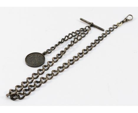 A late Victorian silver watch chain with a later fob, London 1898, 58g