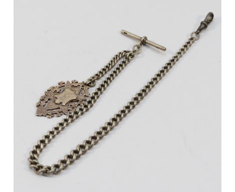 A Victorian silver watch chain with a later fob, 46g