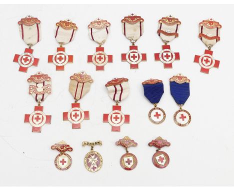 Fifteen British Red Cross medals, to include Proficiency In The First Aid, presented to 42669 B. Bourne, 4060 M. M. Jolly and