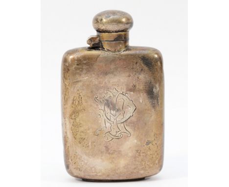 A Victorian silver hip flask with bayonet lid, Birmingham 1878 having engraved monogram to the front, 10cm, 71gm.