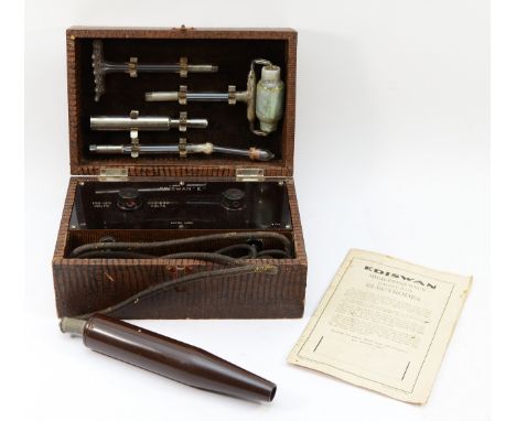 An early 20th century cased Ediswan Model E high frequency apparatus having four electrodes/applicators, with instructions.