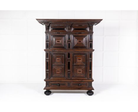 17th Century Dutch Oak and Ebony Cabinet. An excellent model of a 17th Century Dutch cabinet made of oak, rosewood, ebony and