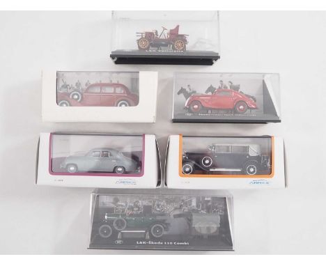 A group of 1:43 scale models by ABREX comprising of Laurin &amp; Klement and early Skoda automobiles, to include a 1905 L&amp