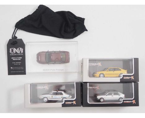 A group of hand built 1:43 scale resin models by PREMIUM X and DNA COLLECTIBLES, comprising of a SAAB automobiles to include 