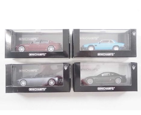 A group of limited edition 1:43 scale models by MINICHAMPS, comprising of Maserati automobiles to include a 1982 Maserati Kya