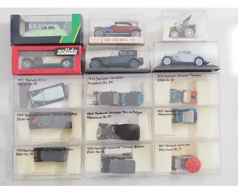 A group of boxed and unboxed 1:43 scale models to include SOLIDO RAMI, MINIALUXE and Eligo, comprising of Panhard &amp; Levas