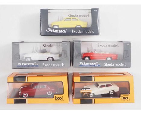 A group of 1:43 scale models by ABREX and IXO comprising of 1950s and 1960s Skoda automobiles to include an IXO 1952 Skoda 12