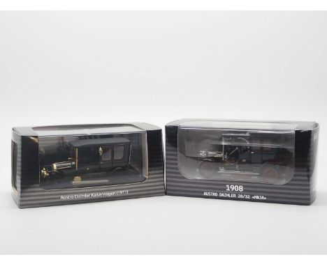 A pair of 1:43 scale hand built resin models by FAHRTRAUM, comprising of a 1908 Austro Daimler 28/32 'Maja' and a 1910 Austro