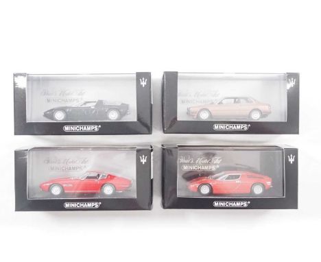 A group of limited edition 1:43 scale models by MINICHAMPS, comprising of Maserati automobiles to include a 1974 Maserati Mer