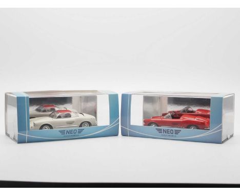 A pair of 1:43 scale hand built resin models by NEO, comprising of a 'NEO46185' 1957 Enzmann 506 coupe and a 'NEO46188' 1957 