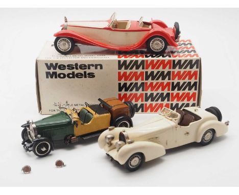 A group of hand built 1:43 scale white metal models by WESTERN, comprising of a No 4 1929 Bugatti Type 44, a No 29  Bugatti R