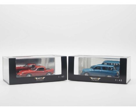 A pair of 1:43 scale hand built resin models by NEO, comprising of a 'NEO45525' 1966 SAAB Sonett II and a 'NEO43766' 1979 SAA