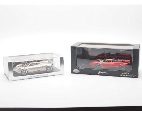 A pair of hand built 1:43 scale resin models by SPARK and ALMOST REAL, comprising of a SPARK 'S3560' 2012 Pagani Huayra and a