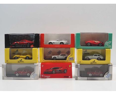 A group of 1:43 scale models by ART MODEL, JOLLY MODEL, BRUMM, BBURAGO and OLD CARS, comprising of Ferrari automobiles - VG/E