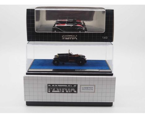 A pair of 1:43 scale hand built resin models by MATRIX, comprising of a Louwman Museum 1910 Bugatti Type 18 'Black Bess' and 