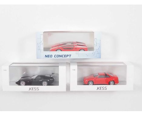 A group of hand built 1:43 scale resin models by NEO and KESS , comprising of a NEO '44580' 1972 Maserati Boomerang Italdesig